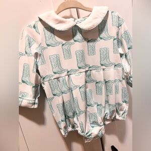 Boys Smocked Cowboys Bubble Baby Romper with Boot Print